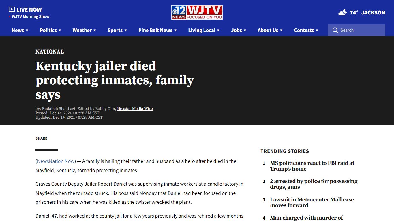 Kentucky jailer died protecting inmates, family says | WJTV